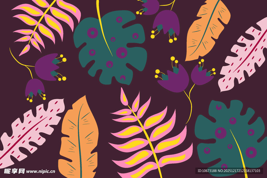 热带植物花卉装饰图案