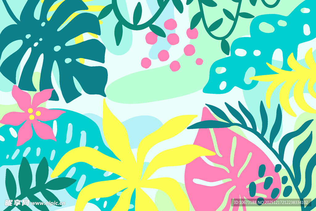 热带植物缤纷插画背景