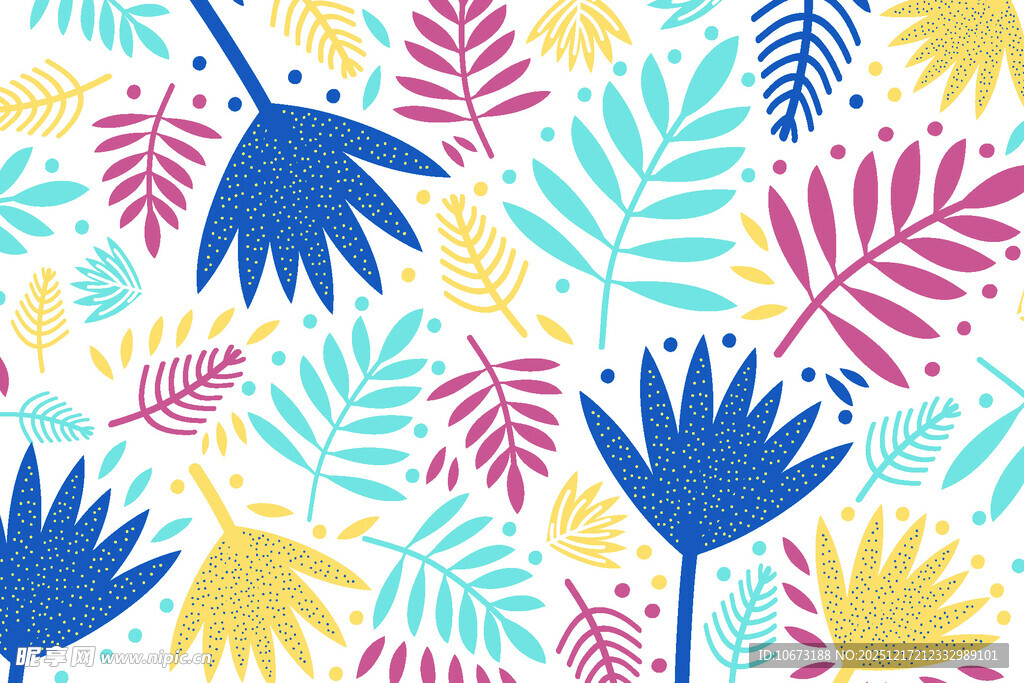 多彩热带植物图案背景