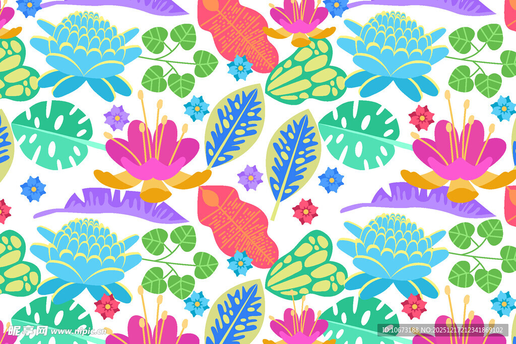 多彩植物图案无缝背景