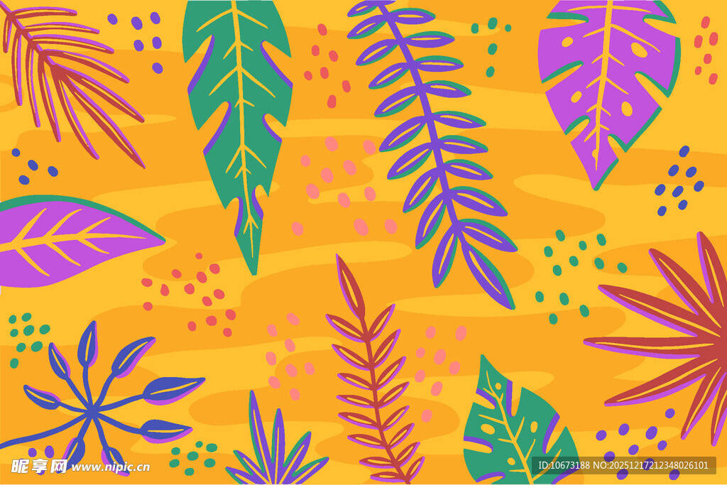 多彩热带植物图案背景