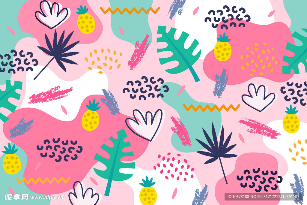 热带风动植物图案背景