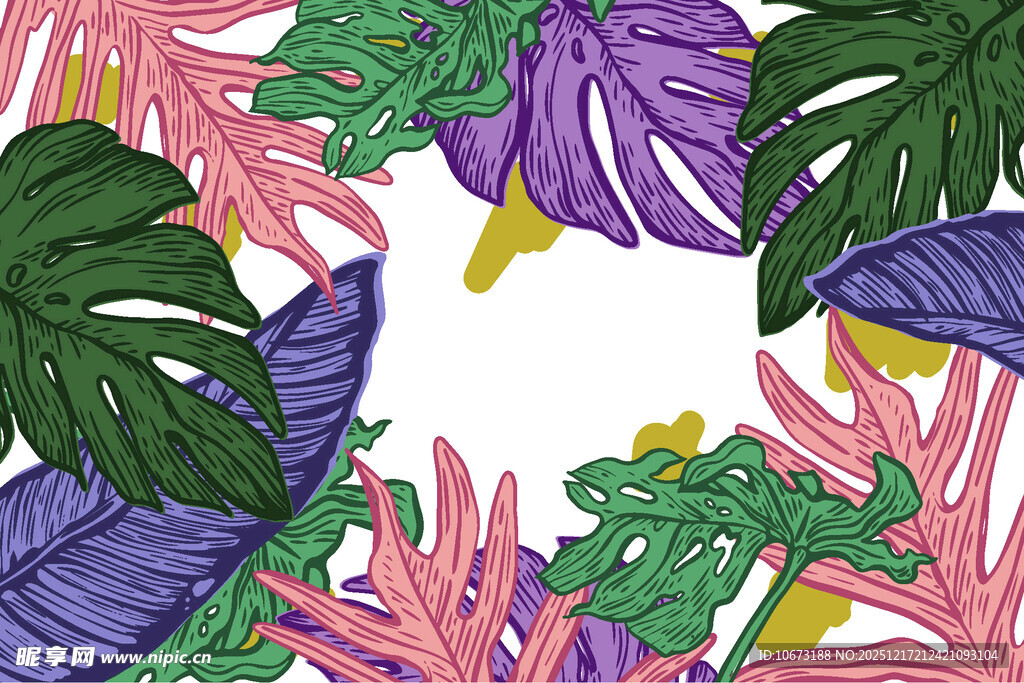 热带植物环绕的多彩边框