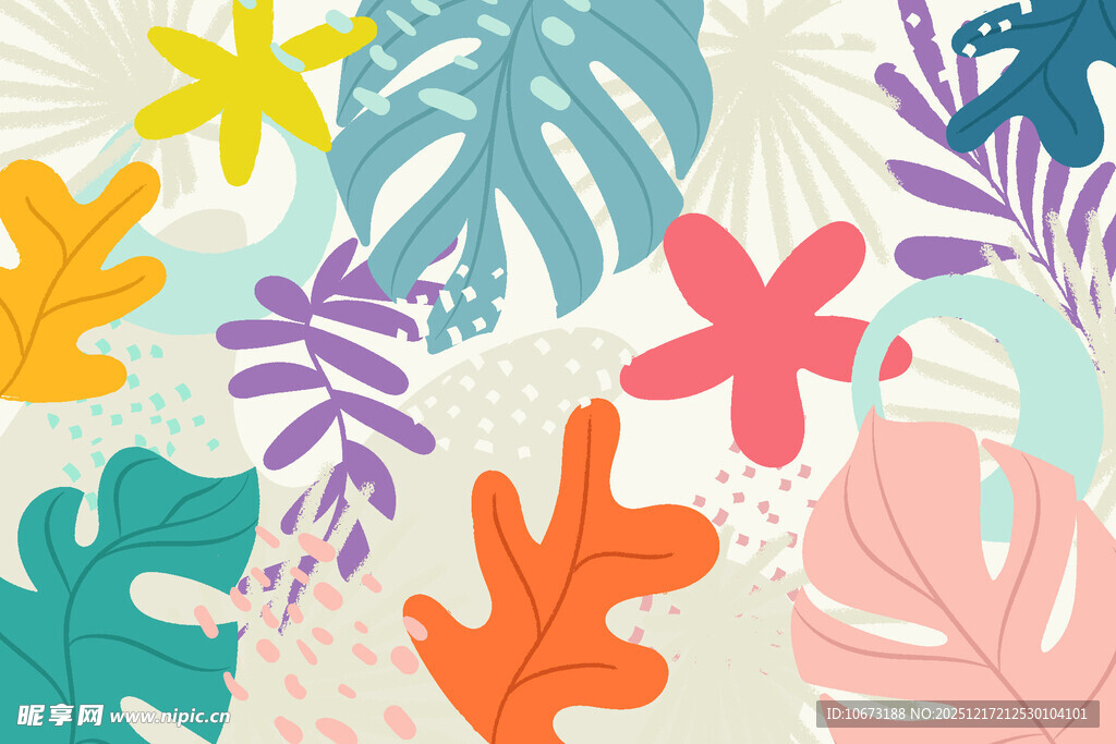 热带植物多彩图案背景