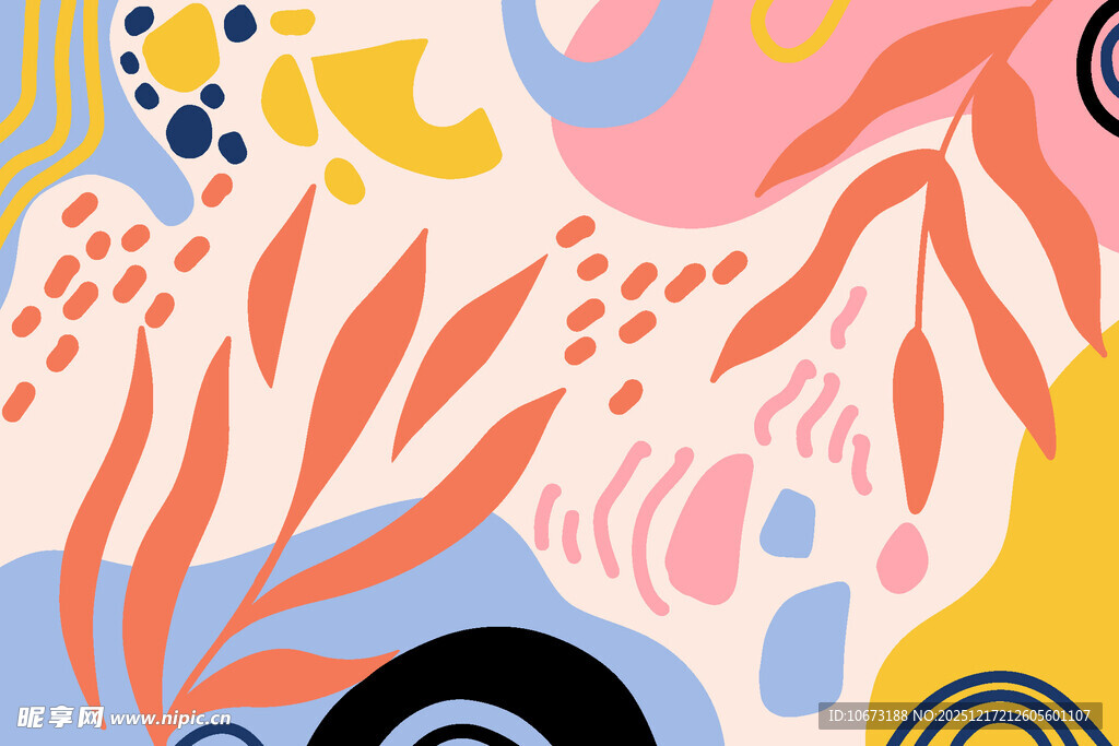 抽象多彩植物图案背景