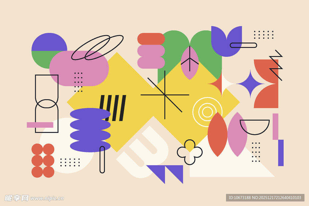 多彩几何风格厨房元素图