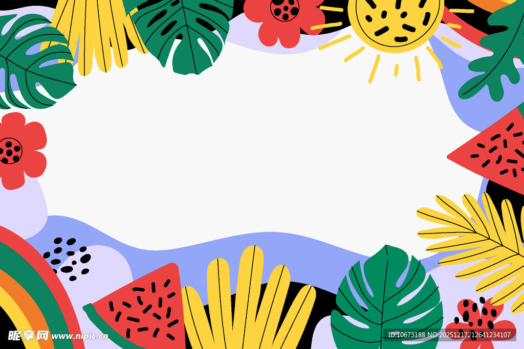 夏日植物边框插画