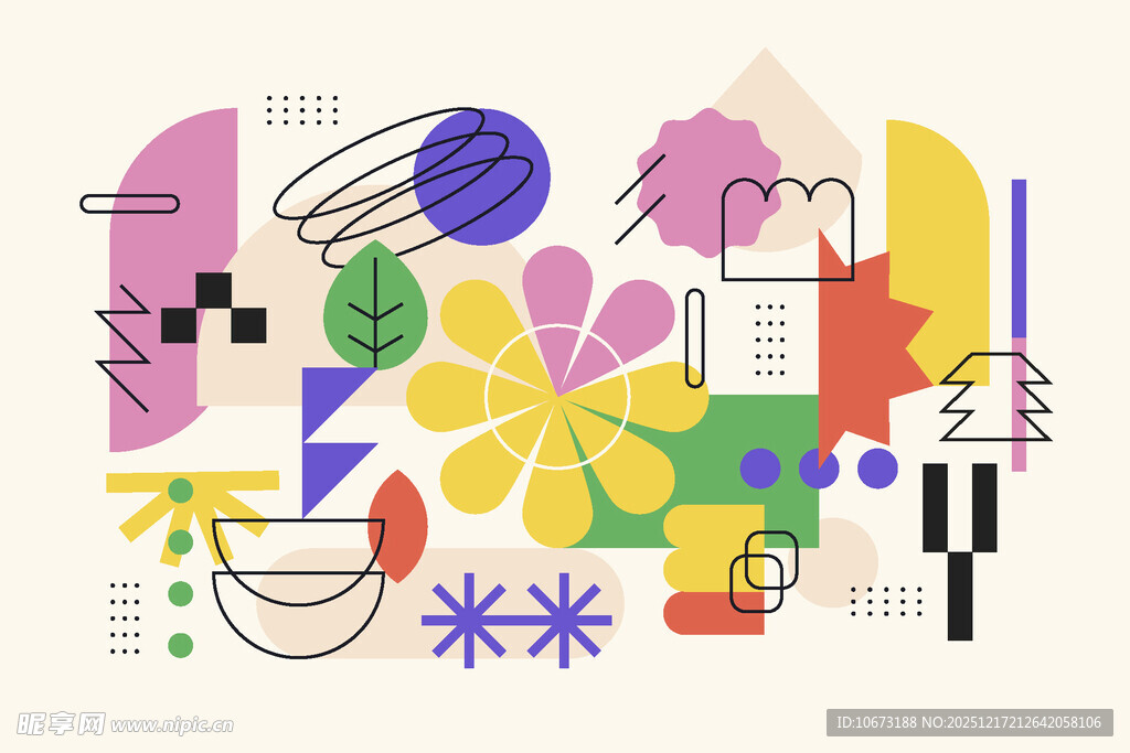 抽象多彩几何花卉图案