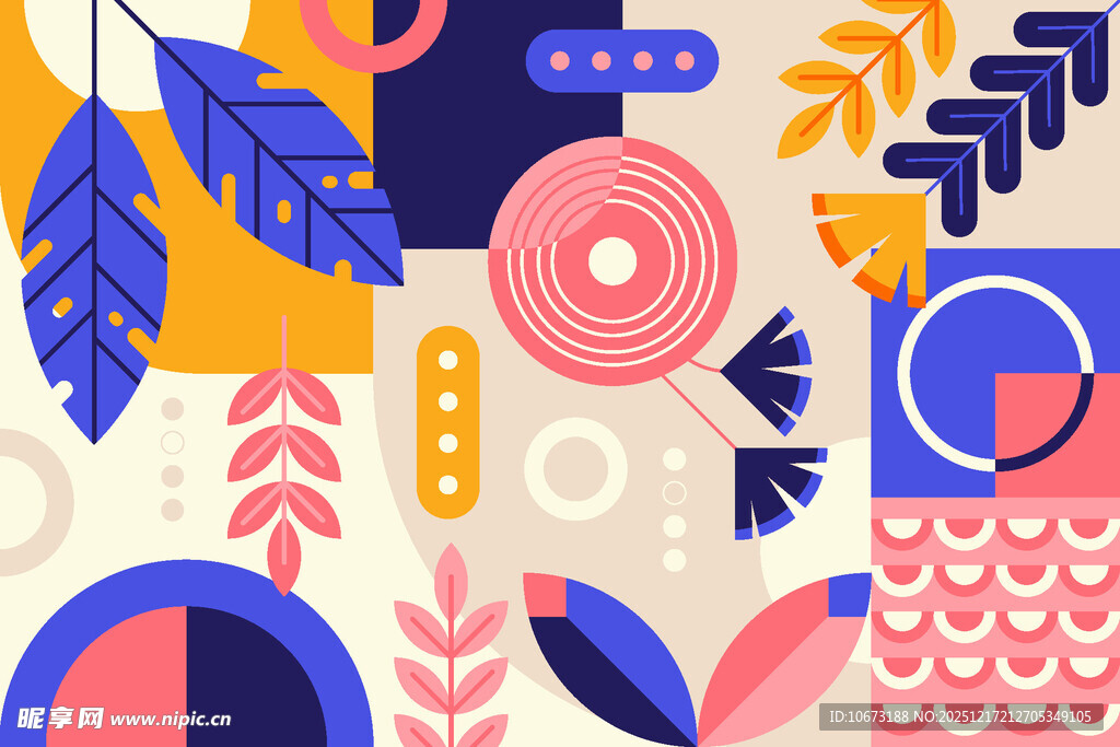 几何抽象风多彩装饰图案