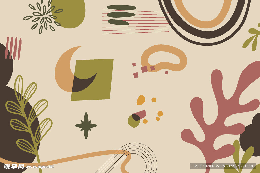 抽象几何植物装饰图案