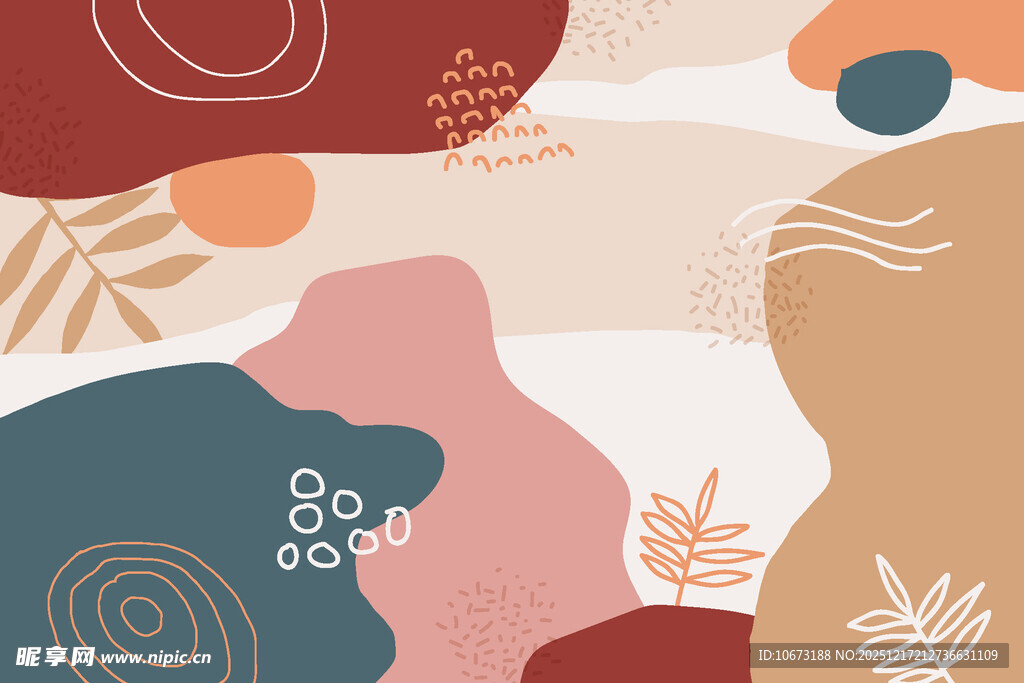 抽象几何风格自然元素插画