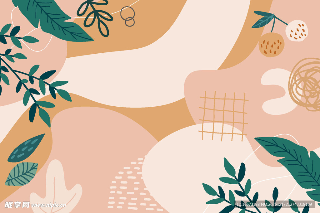 自然风几何植物插画背景