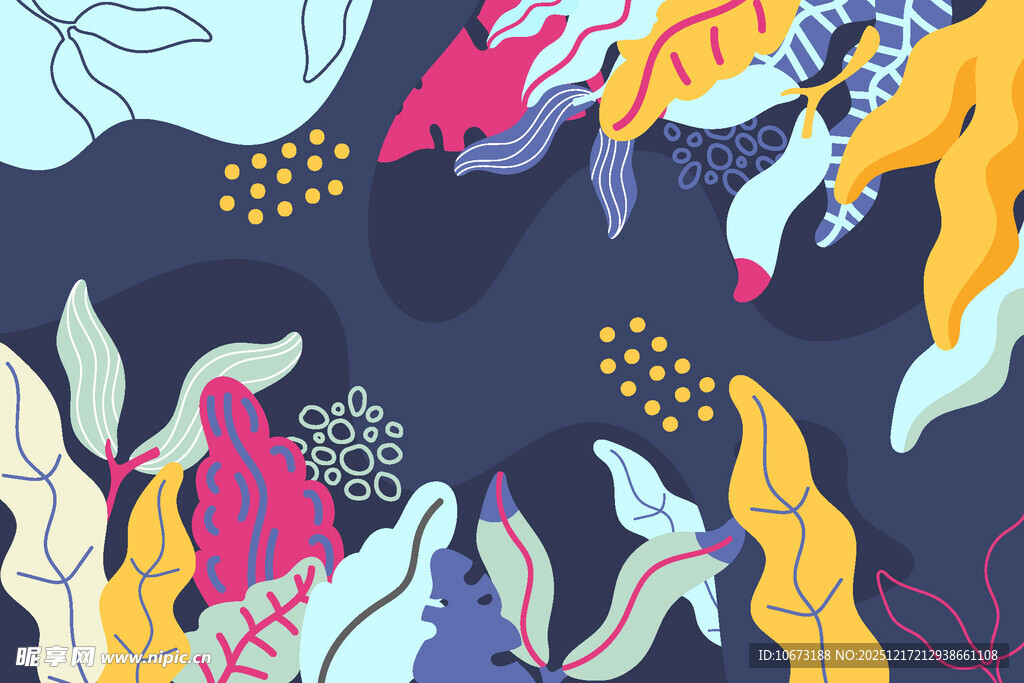 梦幻海洋生物抽象插画