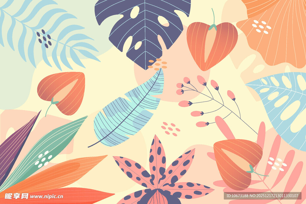 多彩热带植物图案背景