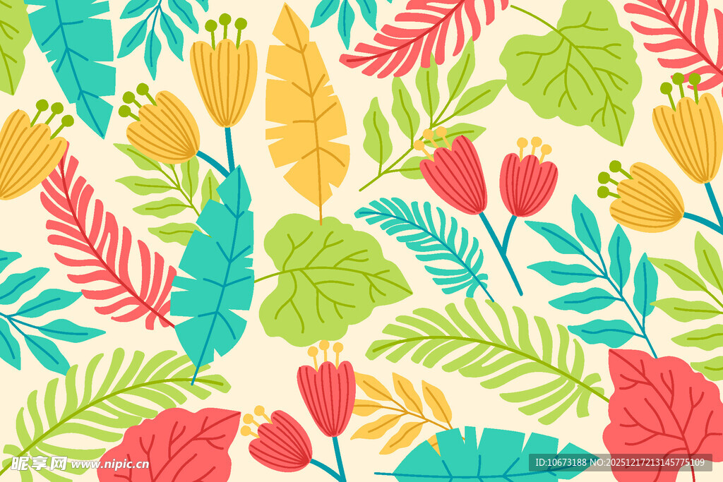 多彩植物花卉图案背景