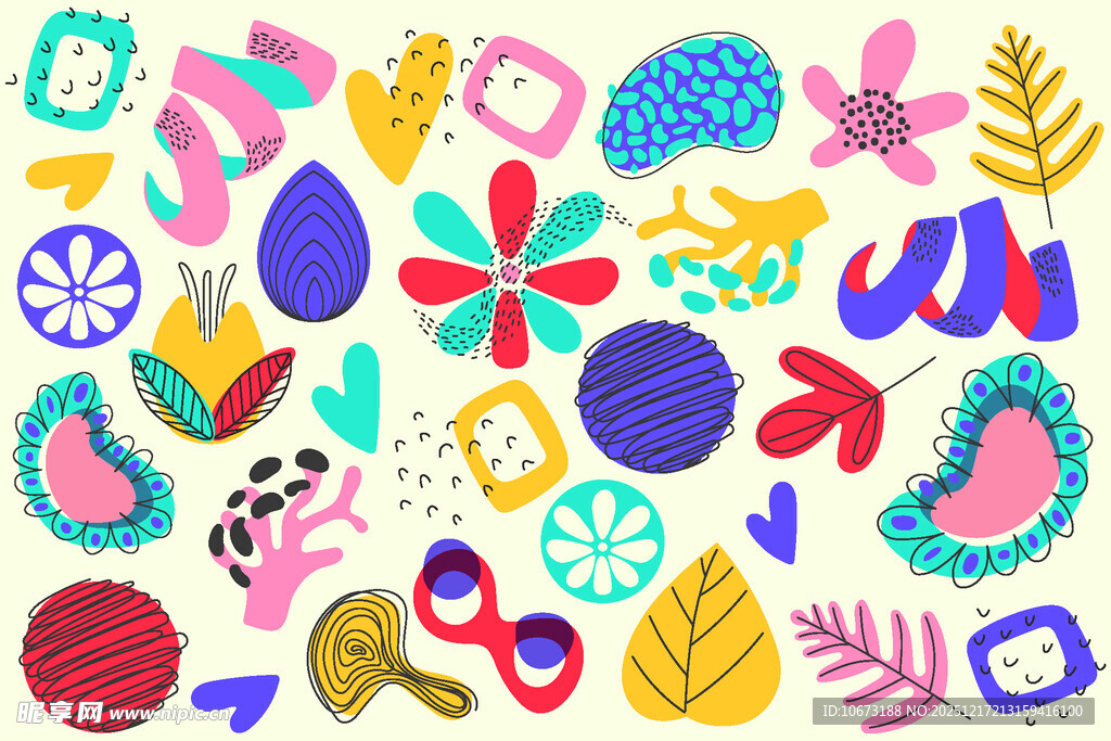 多彩手绘卡通装饰元素集