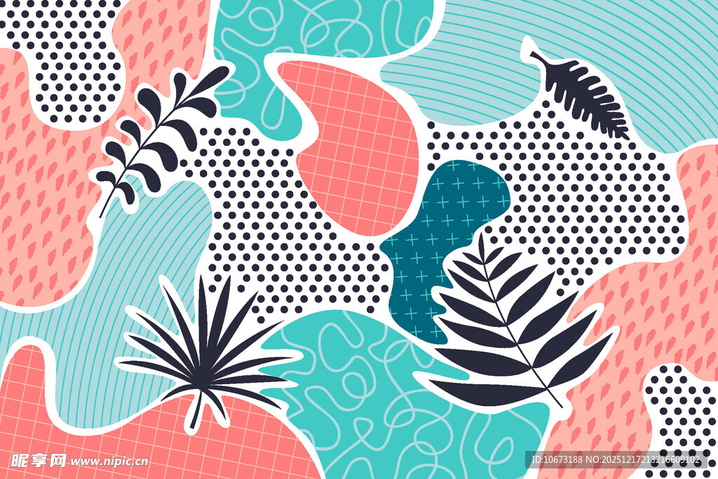 热带植物几何图案背景