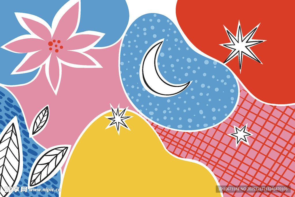 梦幻多彩几何花卉图案