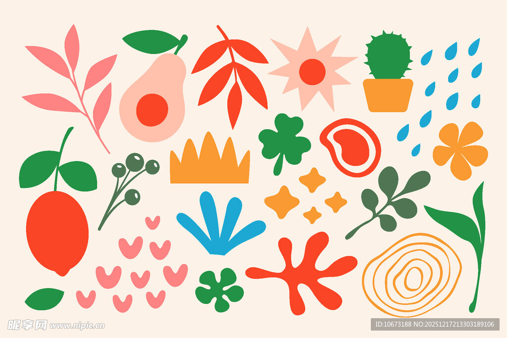 多彩手绘植物元素集合