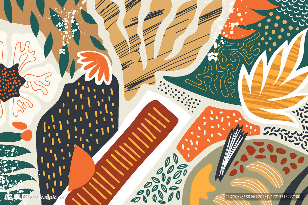 多彩抽象植物图案设计