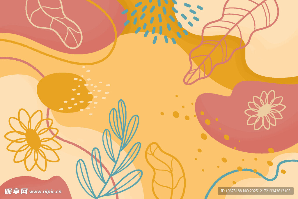 手绘多彩花卉植物图案