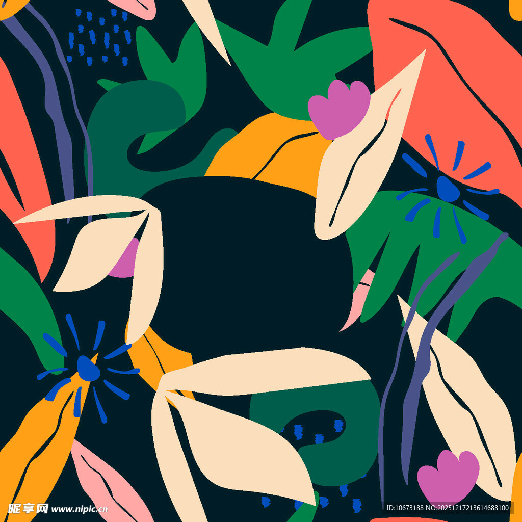 热带花卉巨嘴鸟图案设计