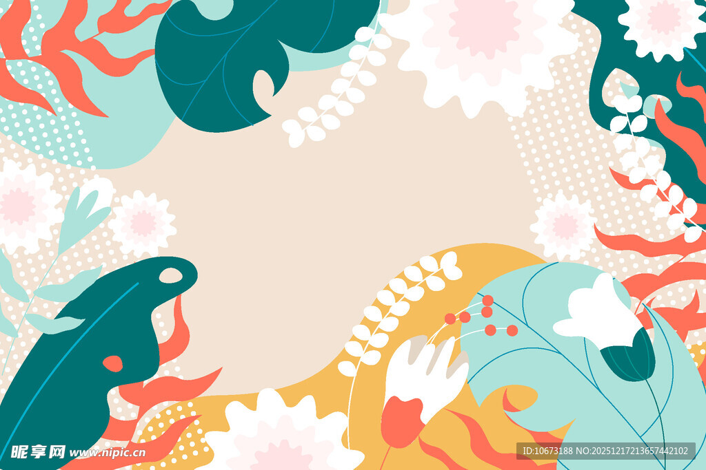 梦幻多彩植物图案背景