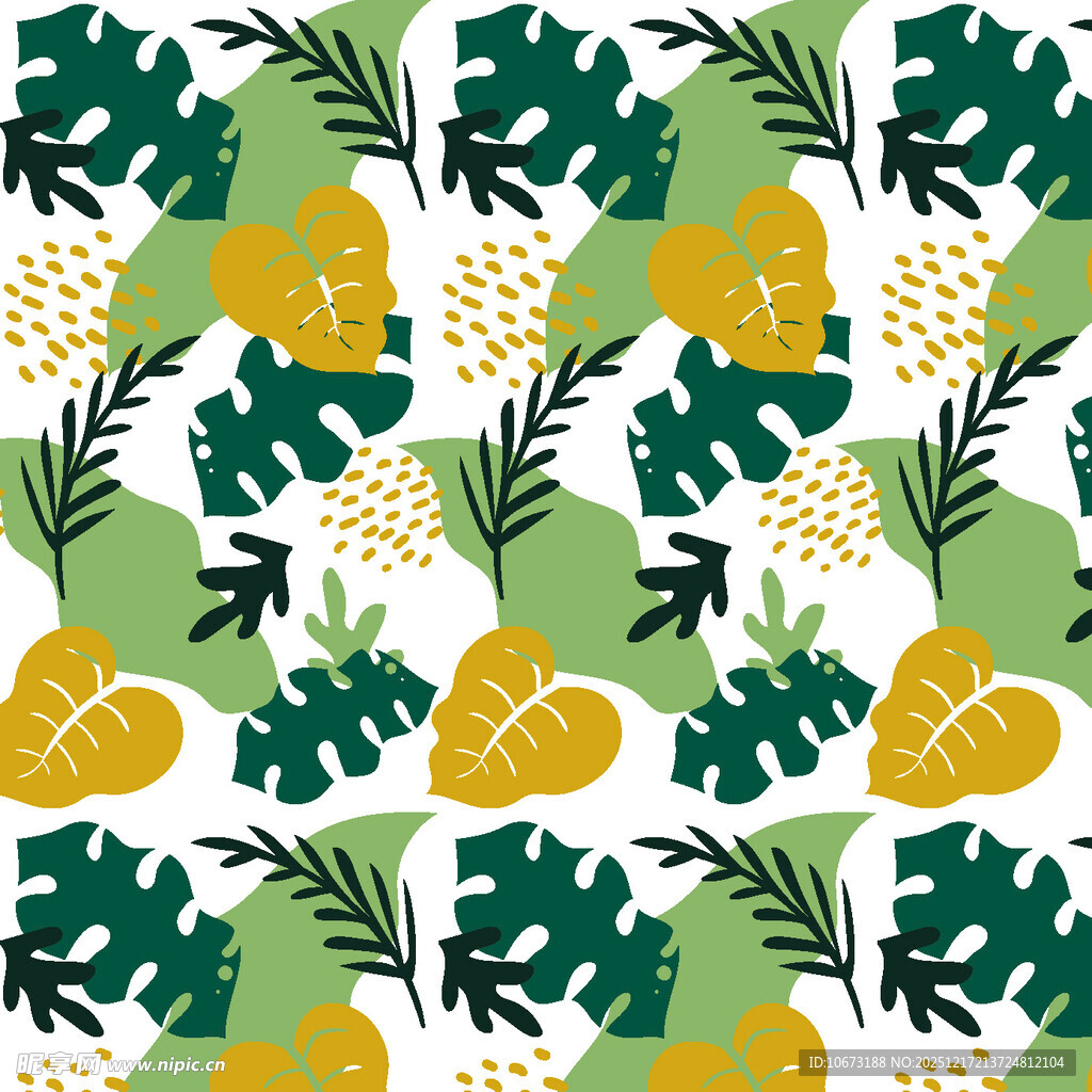 热带植物几何图案背景