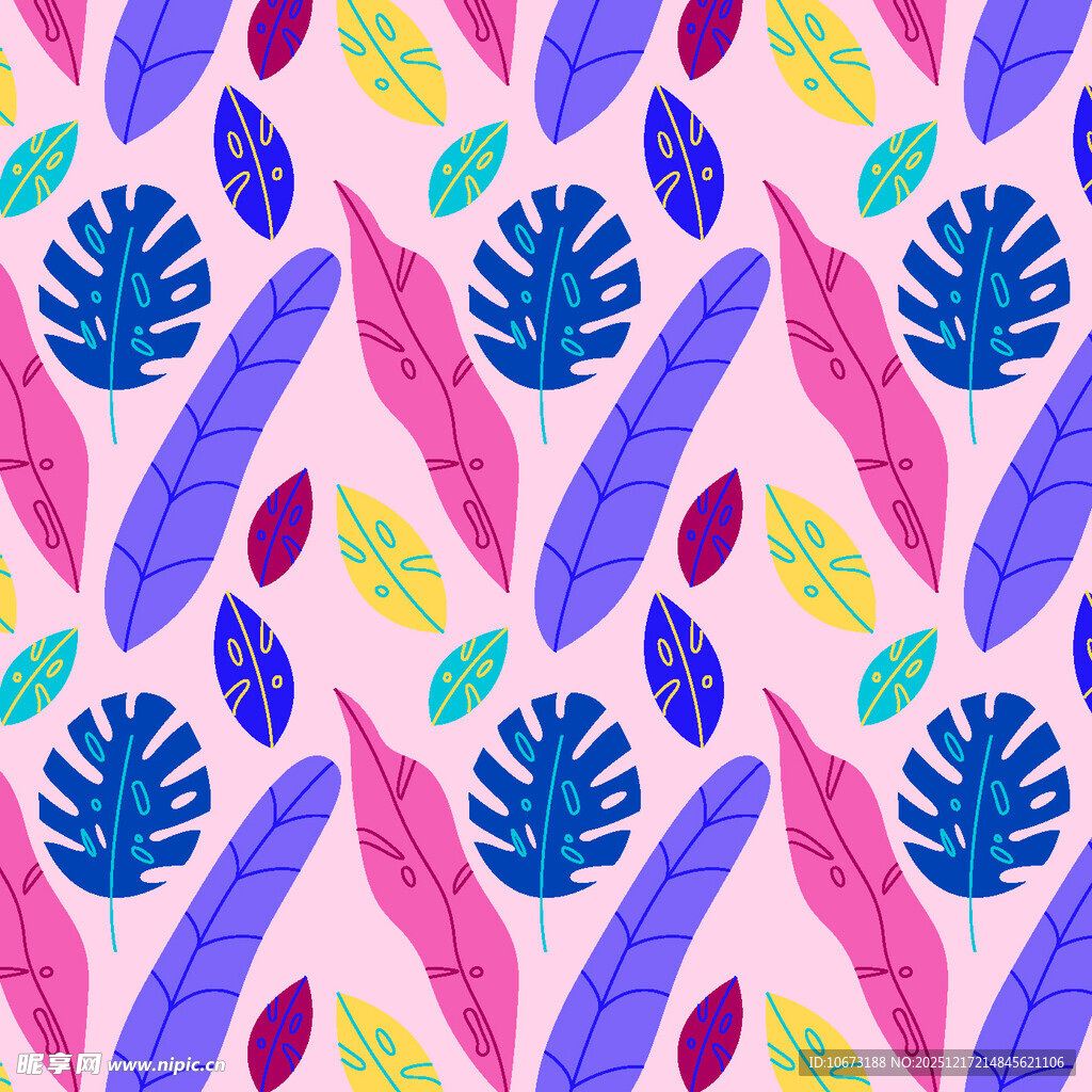 多彩热带植物图案背景