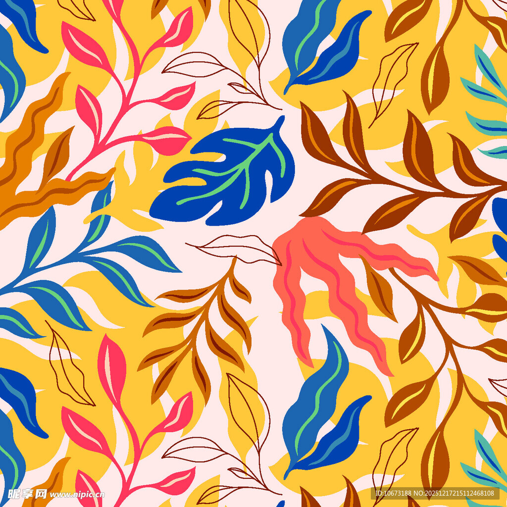 多彩树叶花卉图案背景