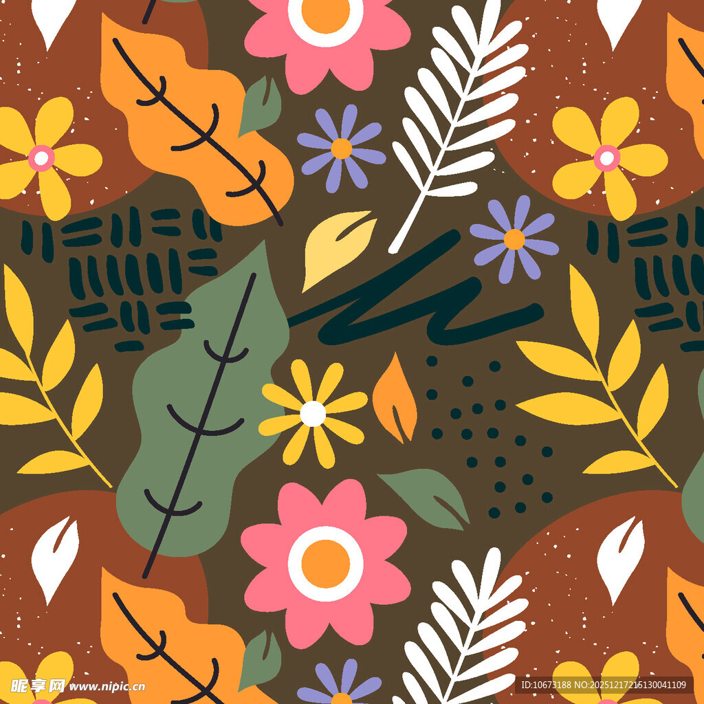 多彩花卉植物图案背景