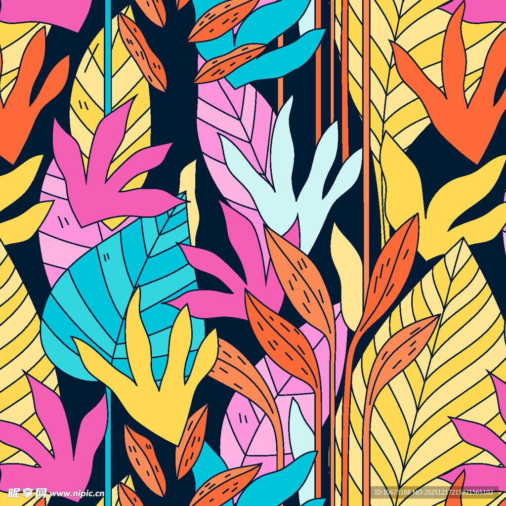 多彩热带植物图案背景