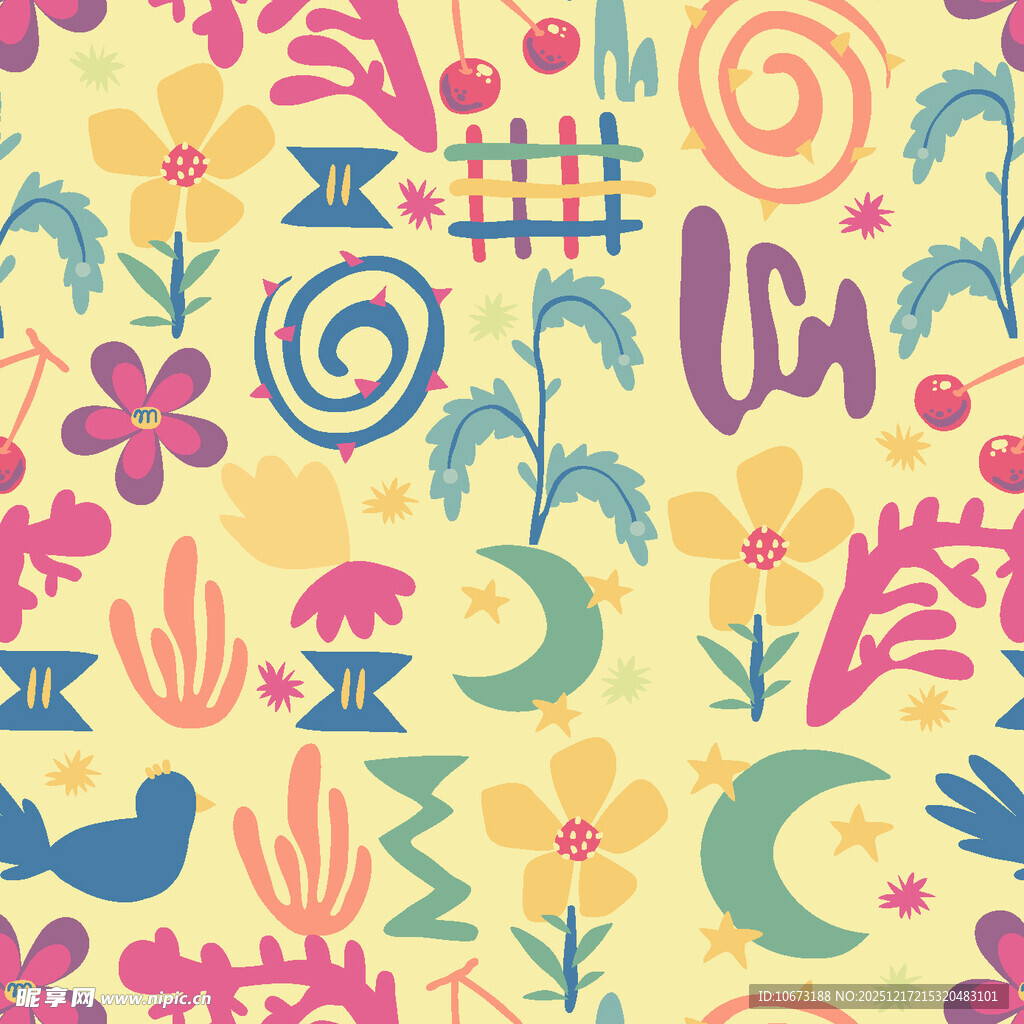 多彩手绘风花卉图案背景