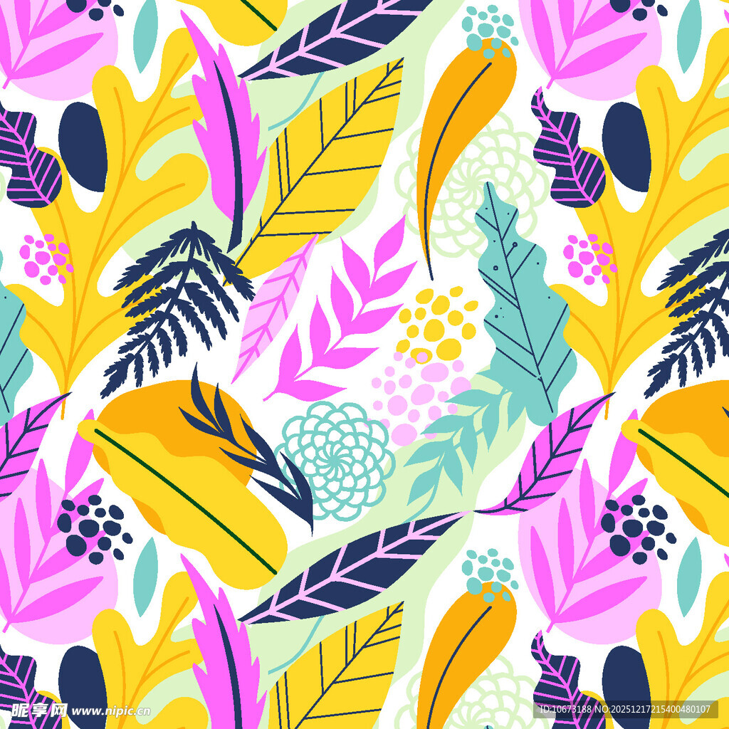 多彩植物图案无缝背景