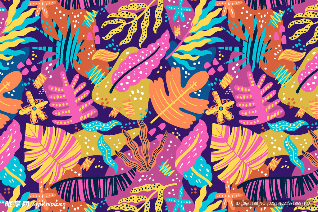 热带多彩植物图案纹理