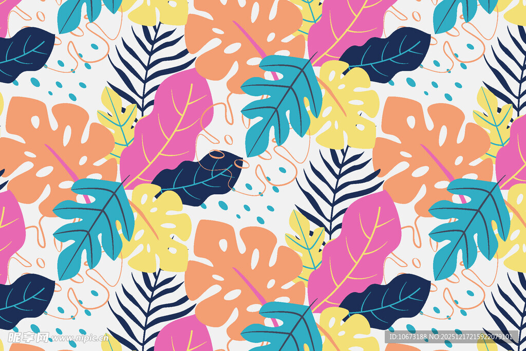 多彩热带植物图案背景