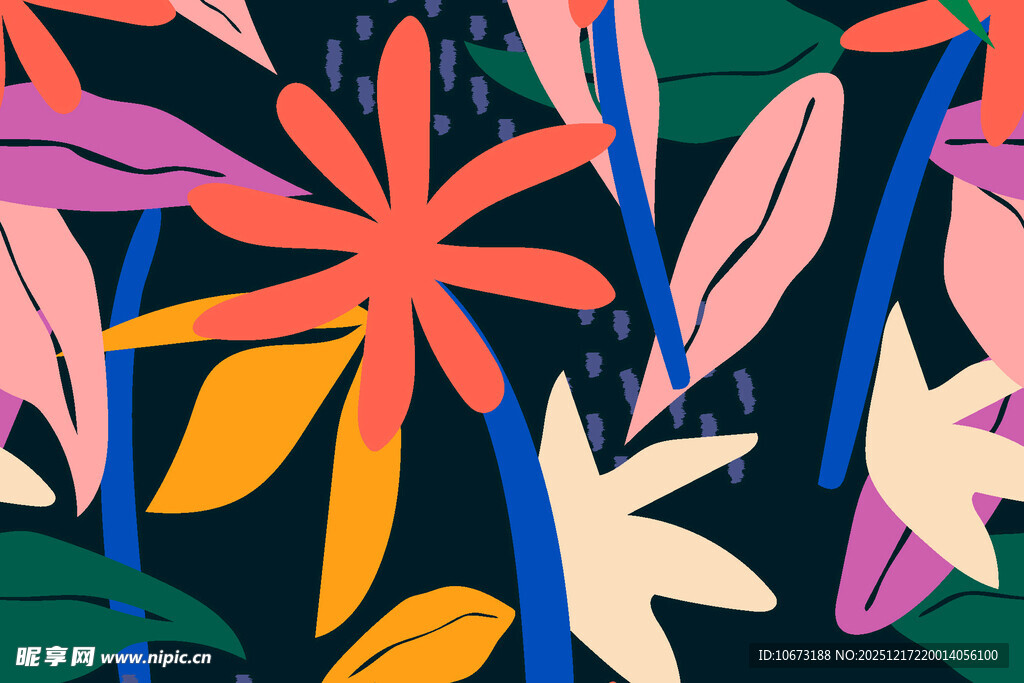 多彩热带植物插画图案