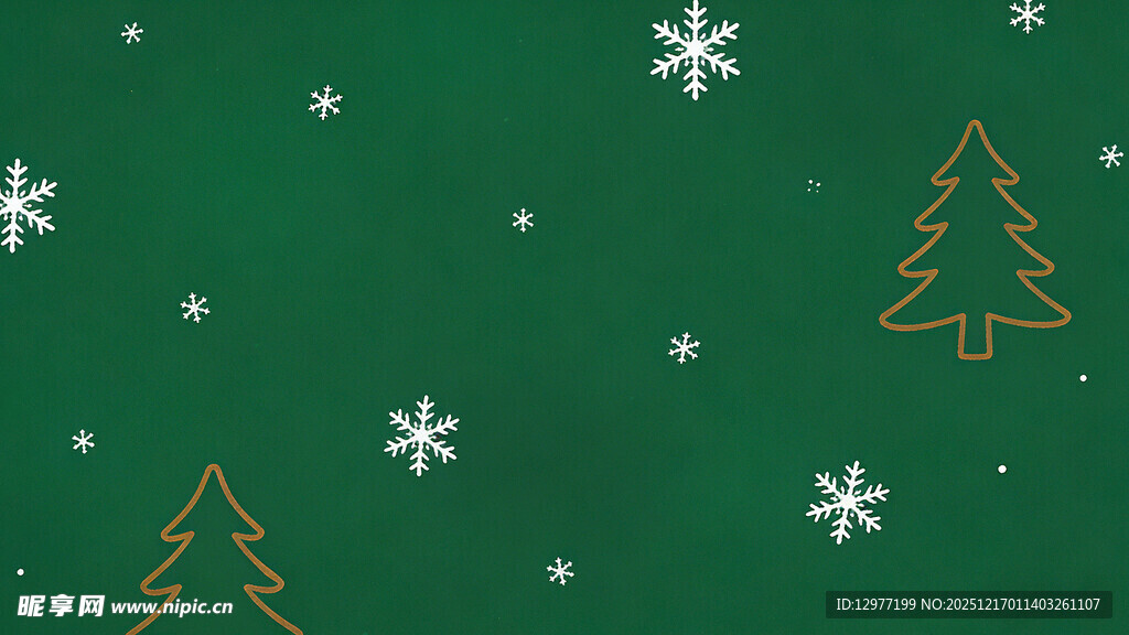 绿色圣诞背景雪花松树