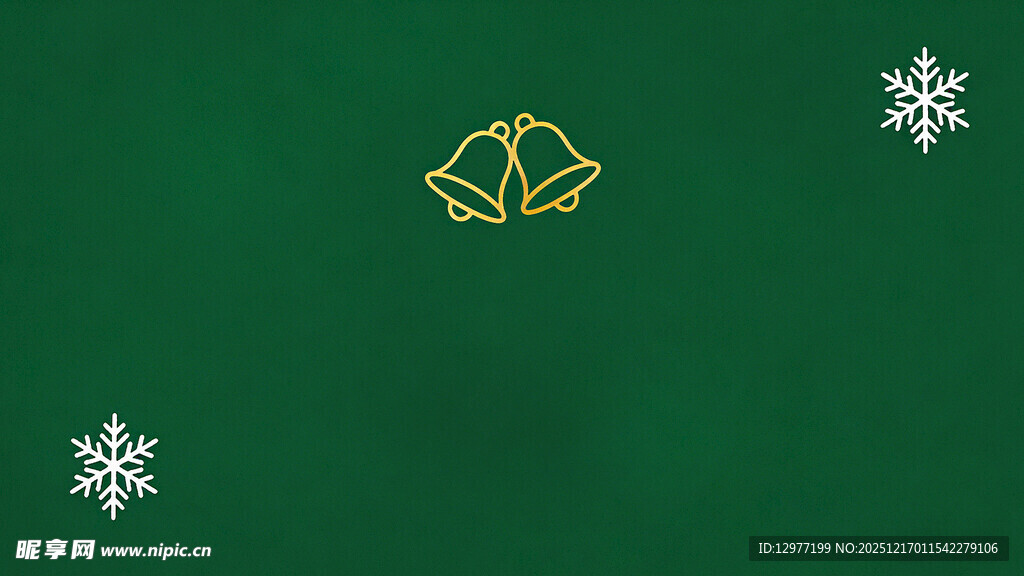 绿色背景上的铃铛与雪花