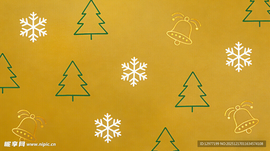 金色背景雪花圣诞树图案