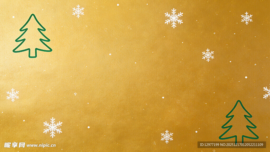 金色圣诞背景带雪花与树