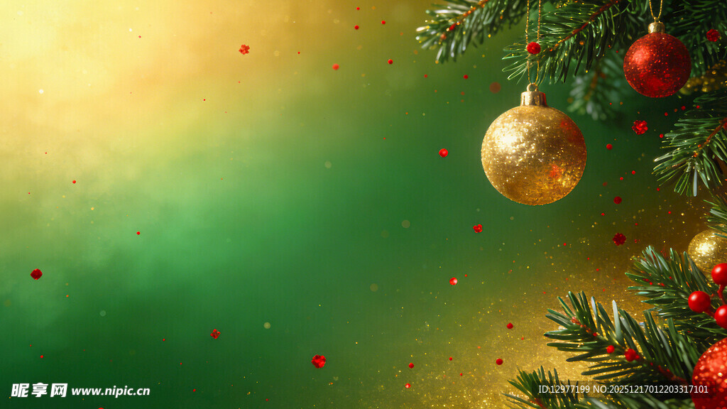 圣诞装饰的绿色背景画面