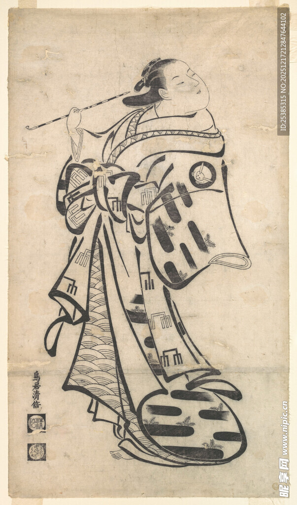 古代武士持杖形象