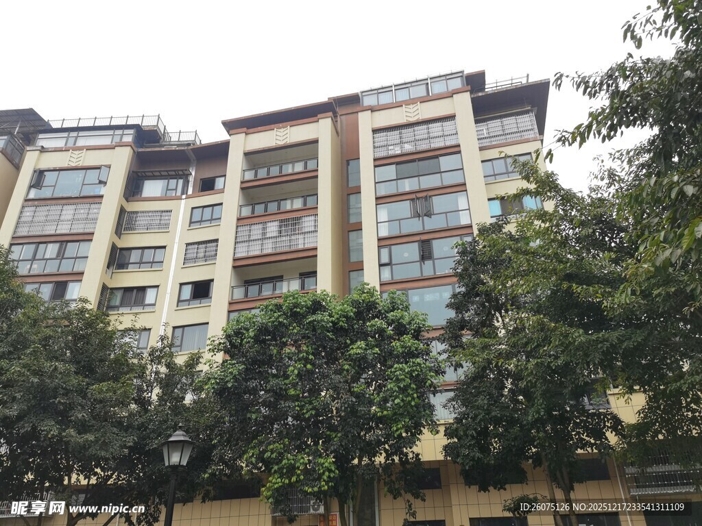 现代高层住宅与绿树环绕