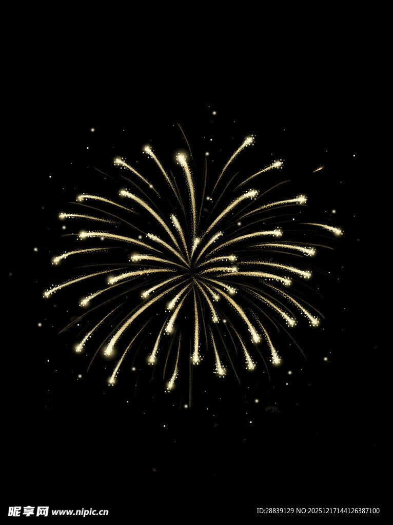 金色烟花绽放于黑夜
