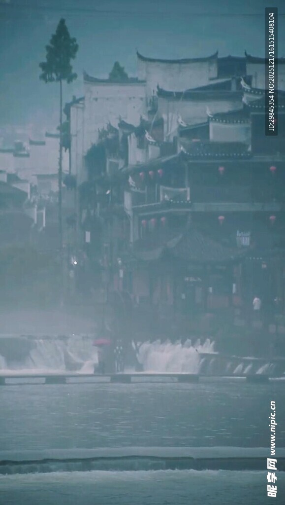 水墨风格的中式古建筑景观