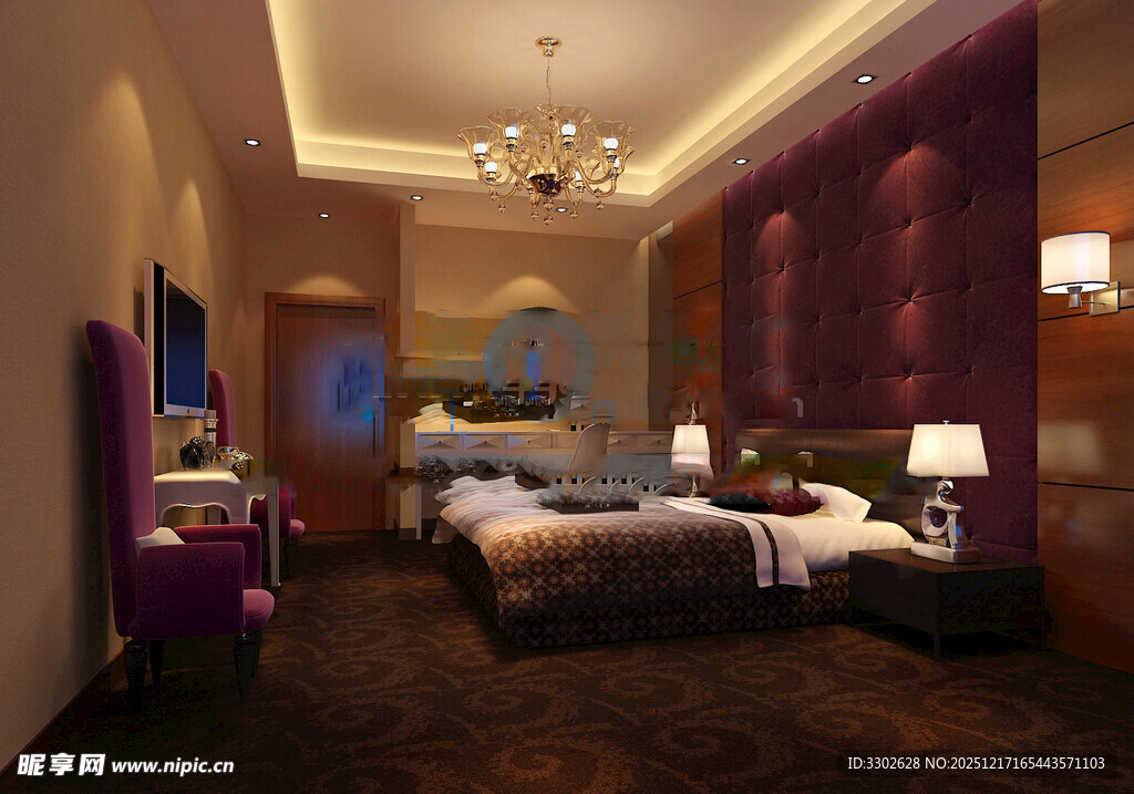 豪华典雅的卧室室内场景
