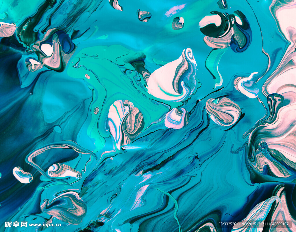 蓝绿交织的抽象流体图案