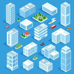 城市建筑等距风格插画