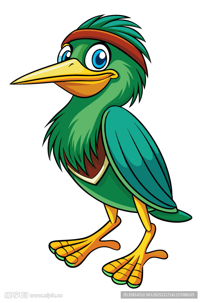 卡通绿鸟插画